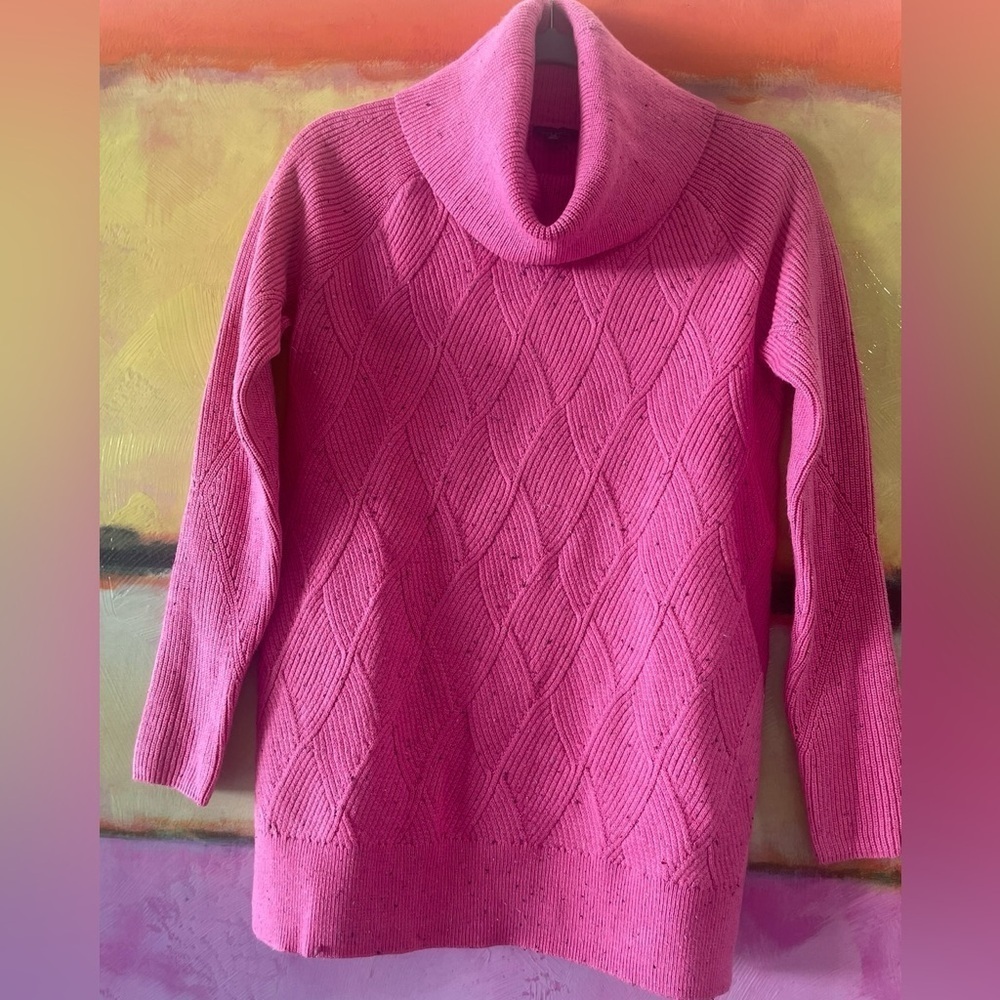 New TALBOTS Diamond Tweed Sweater Pink Cowl Neck Speckle' Knit Sz XS NWT